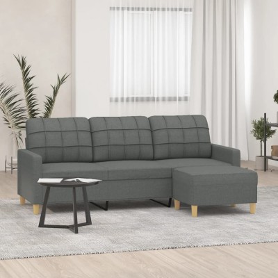vidaXL Canapea cu 3 locuri și taburet, gri &amp;icirc;nchis, 180 cm, textil foto