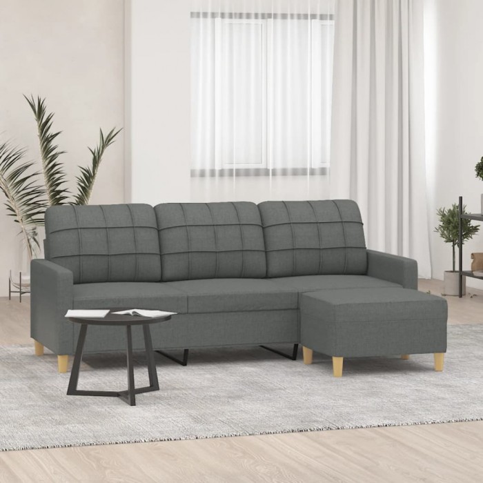 vidaXL Canapea cu 3 locuri și taburet, gri &icirc;nchis, 180 cm, textil