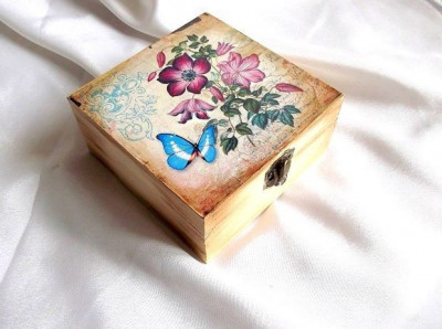 Cutie elemente florale si fluture, cutie lemn 35254 foto