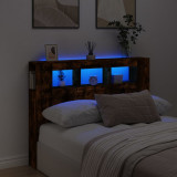 VidaXL Tăblie de pat cu LED, stejar fumuriu, 140x18,5x103,5 cm, lemn