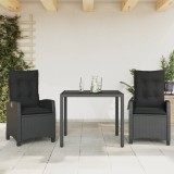 vidaXL Set mobilier de grădină cu perne, 3 piese, negru, poliratan 3212635