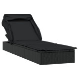 Cumpara ieftin Sezlong cu acoperis pliabil, negru, 213x63x97 cm, poliratan