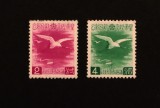 RARA Serie Completă 2 Timbre Manchukuo 1940 Vizita &Icirc;mpăratului Puyi &icirc;n Japonia Cocori 2f 4f Neștampilate - A992