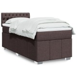 vidaXL Pat box spring cu saltea, maro &icirc;nchis, 90x200 cm, textil