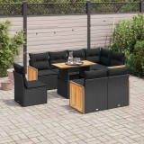 VidaXL Set mobilier grădină perne 9 piese negru poliratan/lemn acacia 3327723