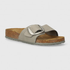 Birkenstock papuci din nubuc Madrid Big Buckle culoarea gri, 1022176