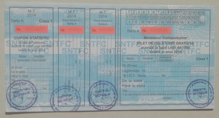 QW13 10 - 2014 - militar - document transport gratuit pentru militari - clasa I