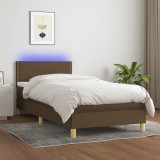 vidaXL Pat cu arcuri, saltea și LED, maro &icirc;nchis, 90x190 cm, textil