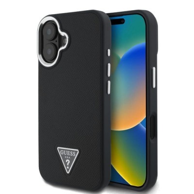 Husa pentru iPhone 16 - Guess Grained Triangle MagSafe (GUHMP16SPGTSPSK) - Black foto
