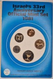 Set Monetar Israel 1981 PIEFORT PROOF, 5 Monede, Colectie Numismatica, Argint