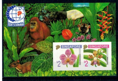 Singapore 1995 - Flora si fauna, orhidee, colita ndt neuzata foto