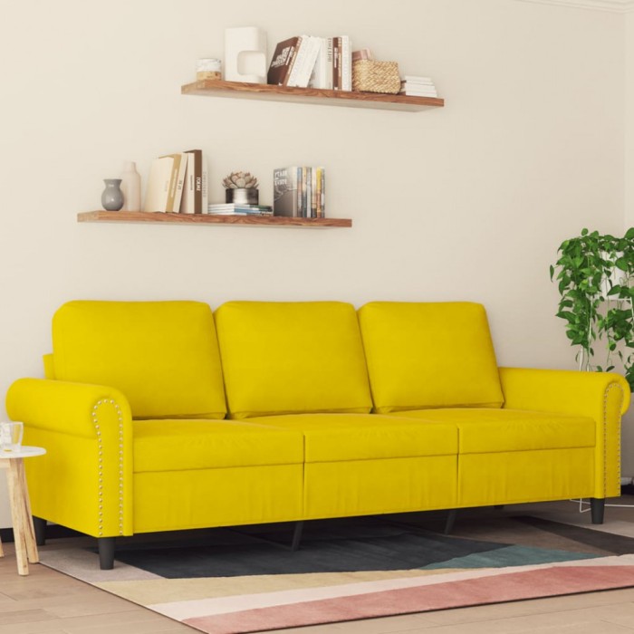 Gossi canapea cu 3 locuri, galben, 180 cm, catifea