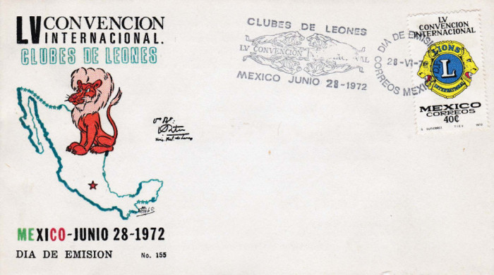 FDC LIONS CLUB,Mexic ,28 iunie 1972