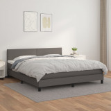 VidaXL Pat box spring cu saltea, gri, 180x200 cm, piele ecologică