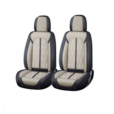 Huse auto premium 5 locuri Carguard Deluxe piele ecologica perforata - negru - crem foto