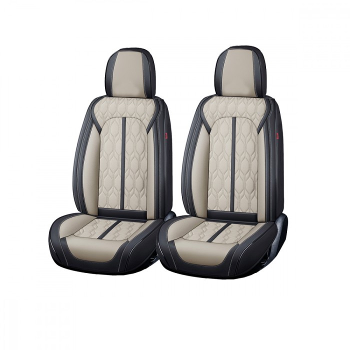 Huse auto premium 5 locuri Carguard Deluxe piele ecologica perforata - negru - crem