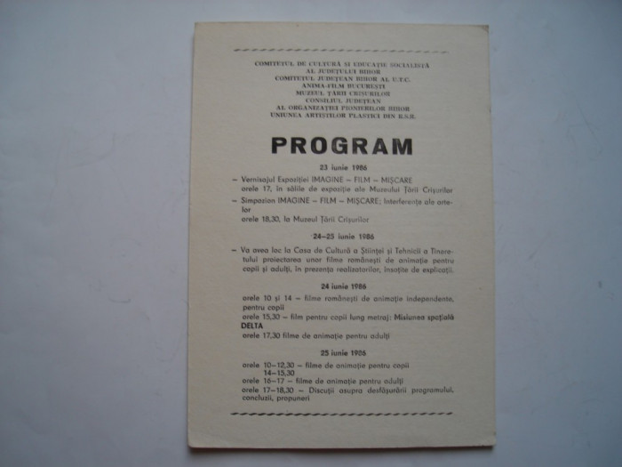 Program cultural Comitetul pentru Cultura si Educatie Socialista si UTC, 1986