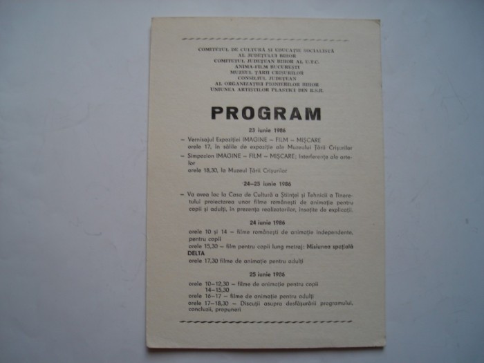 Program cultural Comitetul pentru Cultura si Educatie Socialista si UTC, 1986