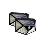 Cumpara ieftin Set 2 lampi solare de gradina, exterior, cu senzor de miscare si incarcare solara, Negru, 100 X Led, 3 moduri de iluminare