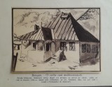Litografie interbelică 5 lipită pe carton / M. Olinescu / BOTOSANI Casă veche