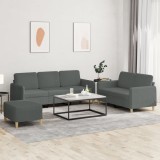 vidaXL Set de canapele cu perne, 3 piese, gri &icirc;nchis, textil