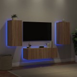 VidaXL Comode TV de perete cu lumini LED, 3 piese, stejar sonoma