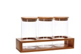 Set 3 borcane cu suport bambus 29 x 9,5 x 17 cm