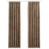 Cumpara ieftin Draperii opace cu carlige, 2 buc., bej, 140x245 cm, catifea