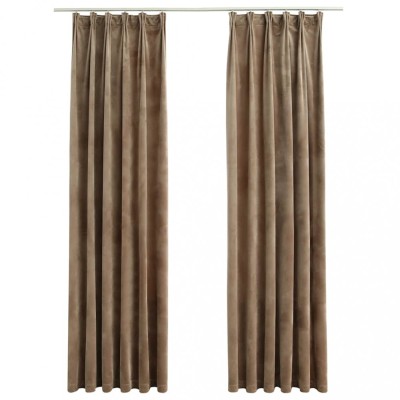 Draperii opace cu carlige, 2 buc., bej, 140x245 cm, catifea foto