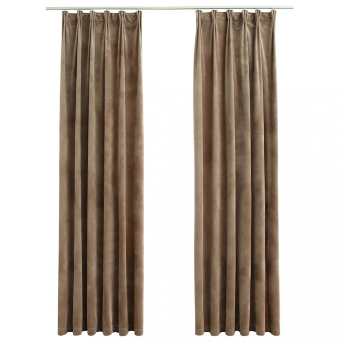Draperii opace cu carlige, 2 buc., bej, 140x245 cm, catifea