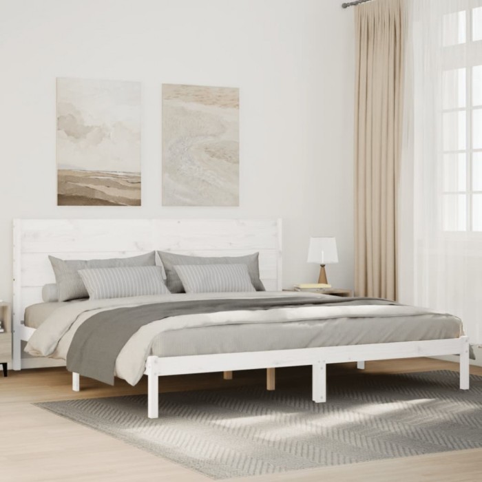 Cadru pat foarte lung fără saltea, alb, 140x220 cm lemn masiv