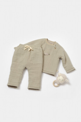 Set bluza dublata si pantaloni, Winter muselin, 100% bumbac - Verde, BabyCosy (Marime: 9-12 luni) foto
