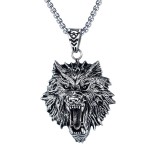 Cumpara ieftin Colier lant Barbati cu pandantiv, otel inoxidabil, JustZen&trade;, Wolf, lungime 55cm, grosime 3mm, Argintiu, indragostiti, aniversare