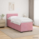 Cumpara ieftin Pat box spring cu saltea si LED Roz 100 x 200 cm Catifea