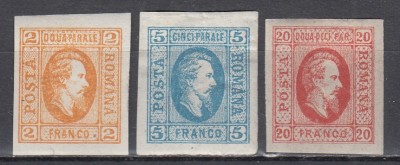 ROMANIA 1865 LP 15 LP 16 LP 17 ALEXANDRU IOAN CUZA EFIGIA DOMNITORULUI IN OVAL GUMA ORIGINALA SERIE SARNIERA foto