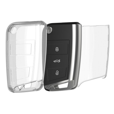 Husa Cheie Auto Kwmobile pentru VW 3 Butoane, Transparent, Silicon, KWM000025JK001C foto