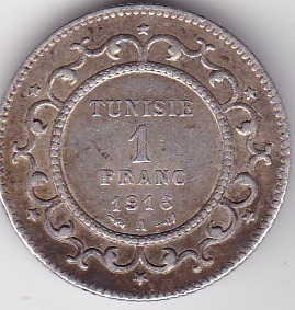 Tunisia 1 Franc Muhammad V 1916 foto