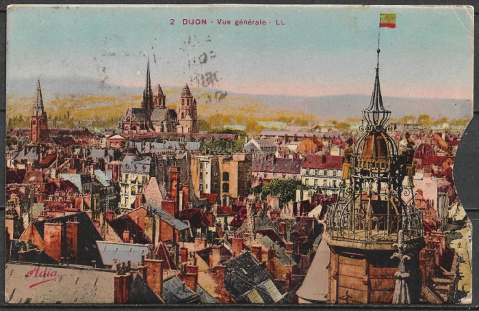 FRANȚA 1938 - CARTE POȘTALĂ CIRCULATĂ - ORAȘUL DIJON - EXPEDIATĂ DIN FRANȚA LA BUCUREȘTI (C13)