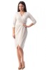 Rochie Dama Chic Pliuri Petrecuta Crem S M L XL, Maneci 3/4, Decolteu V, Fabricata Romania