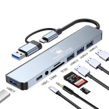 HUB USB/USB-C 8-in-2, PRESTIGE CHARGE&reg;, Conectivitate Extinsa - USB 3.0, 3*USB 2.0, USB-C, Cititor Card SD/TF, Audio Jack 3.5mm - pentru Laptop, Table