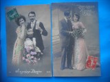 HOPCT 1617 CUPLU-ROMANTICA-FRANTA-TCV-LOT 2 CARTI POSTALE VECHI-CIRCULATE