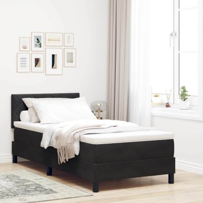vidaXL Pat cu Arcuri și Saltea cu saltea Negru 100 x 200 cm țesătură 3339220 foto