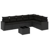 Set mobilier de gradina cu perne, 8 piese, negru, poliratan