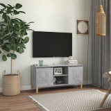 Cumpara ieftin Comodă TV, picioare lemn masiv, gri beton, 103,5x35x50 cm