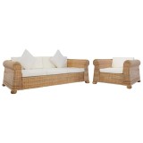 vidaXL Set de canapele cu perne, 2 piese, natural, ratan