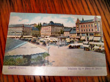 B11-Zagreb Croatia Targul Jelacici carte postala veche 1906 circulata lito color