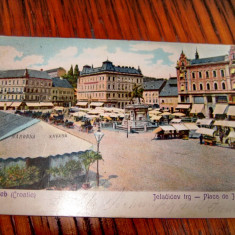 B11-Zagreb Croatia Targul Jelacici carte postala veche 1906 circulata lito color