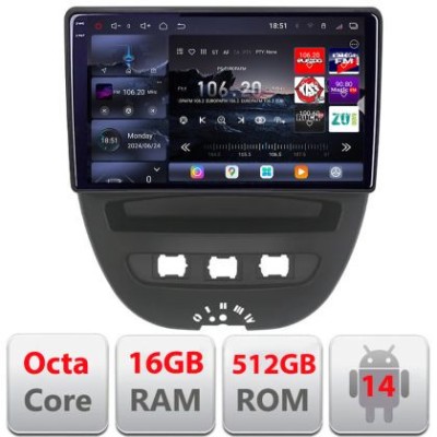 Navigatie Citroen C1 Peugeot 107 Toyota Aygo 2005-2014 Android radio gps internet 8 core QLED 2K 16+512 360 Edotec v1 CarStore Technology foto