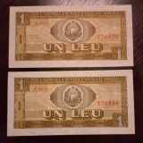 Lot 2 Bancnote Romania - 1 Leu 1966 - Serie Consecutiva