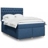 VidaXL Pat continental cu saltea, albastru, 160x200cm, material textil